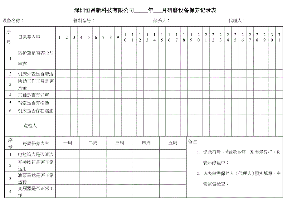 设备保养记录表_第1页