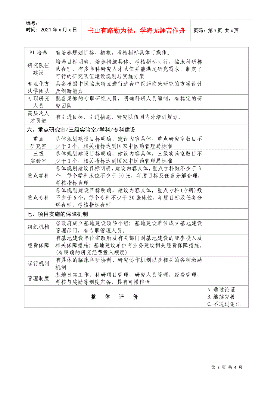 国家中医临床研究基地业务建设方案审查表_第3页