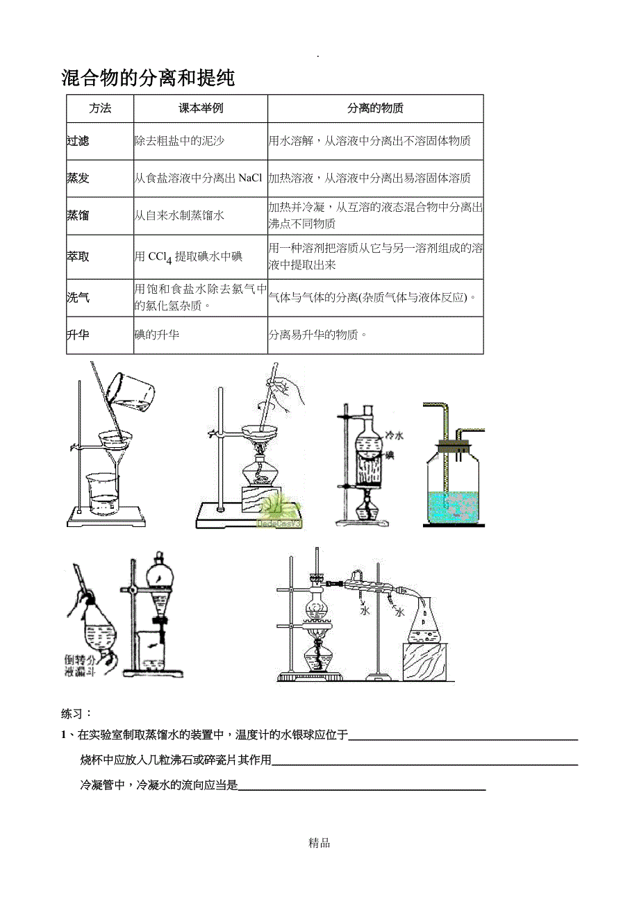 混合物的分离和提纯习题_第1页