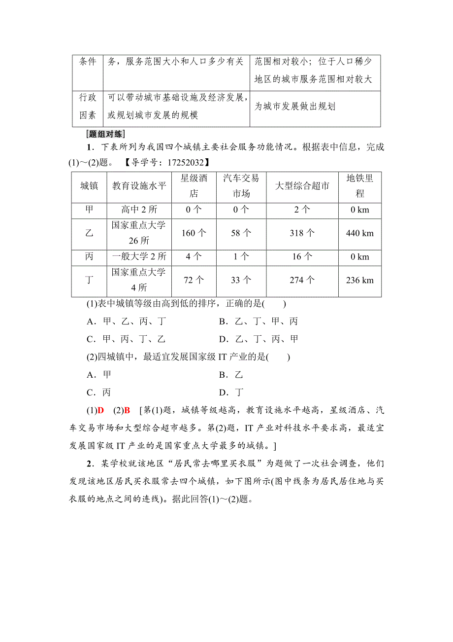 精编高中地理人教版必修二学案：第2章 第2节 不同等级城市的服务功能 Word版含答案_第5页