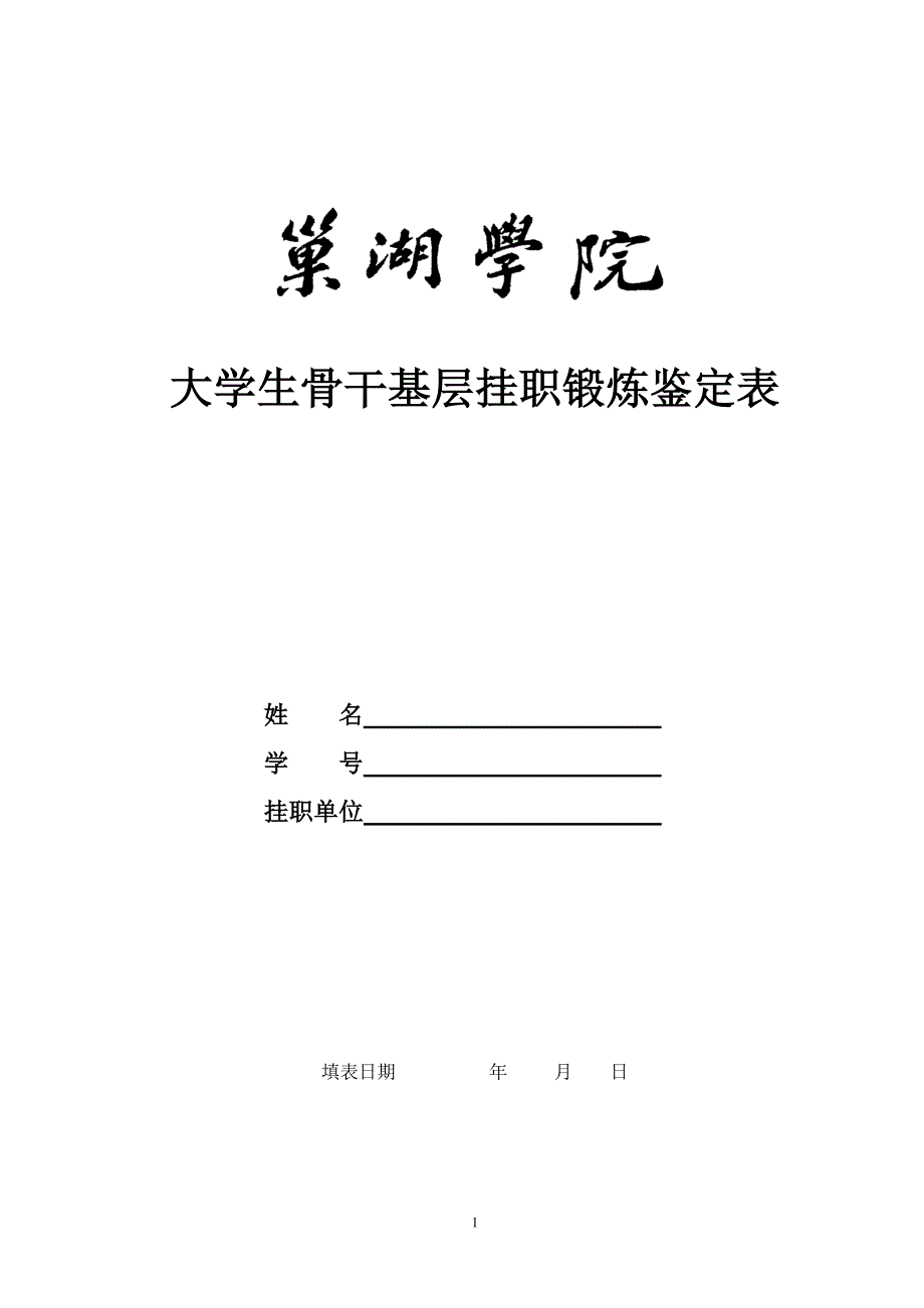 大学生骨干基层挂职锻炼鉴定表_第1页