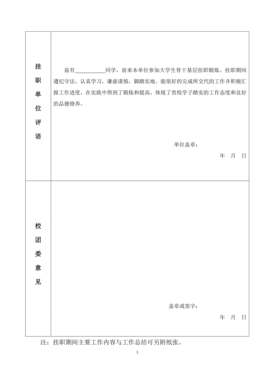 大学生骨干基层挂职锻炼鉴定表_第3页