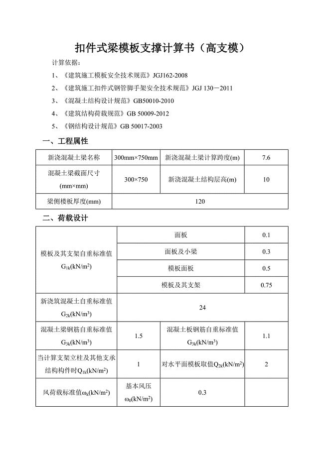 扣件式梁模板支撑计算书(梁截面300mm750mm).doc
