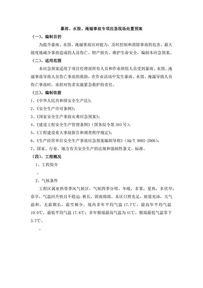 暴雨水毁淹溺事故专项应急现场处置预案