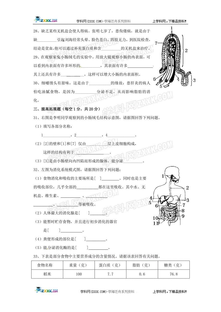 生物：第8章人体的营养复习学案(北师大版七年级下).doc_第5页