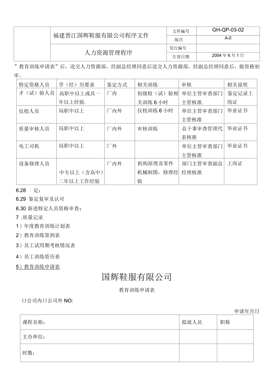 鞋服公司人力资源管理程序_第3页