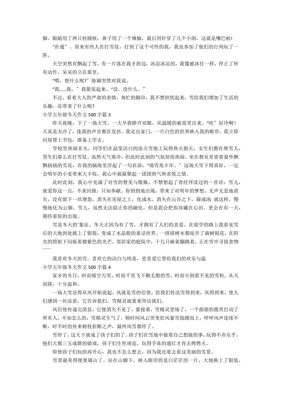 小学五年级冬天作文500字合集九篇_第2页