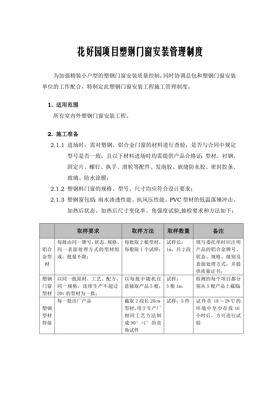 塑钢门窗安装工程管理制度_第1页