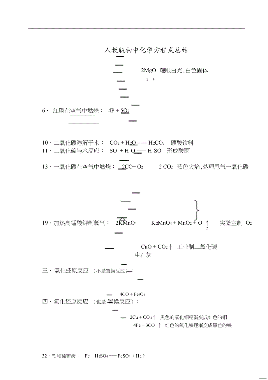 人教版初中化学方程式总结[共2页]_第1页