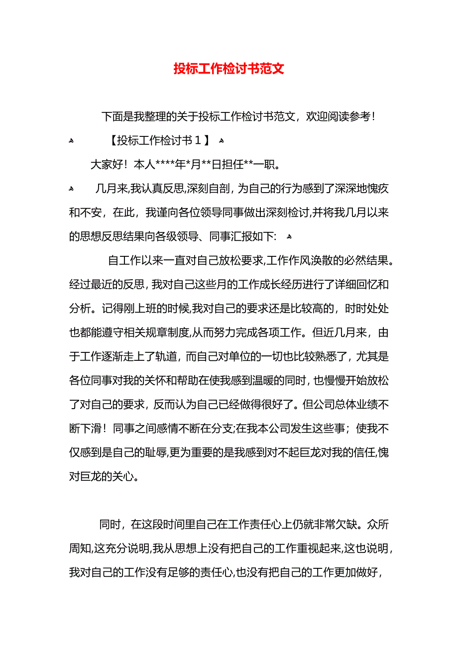 投标工作检讨书范文_第1页