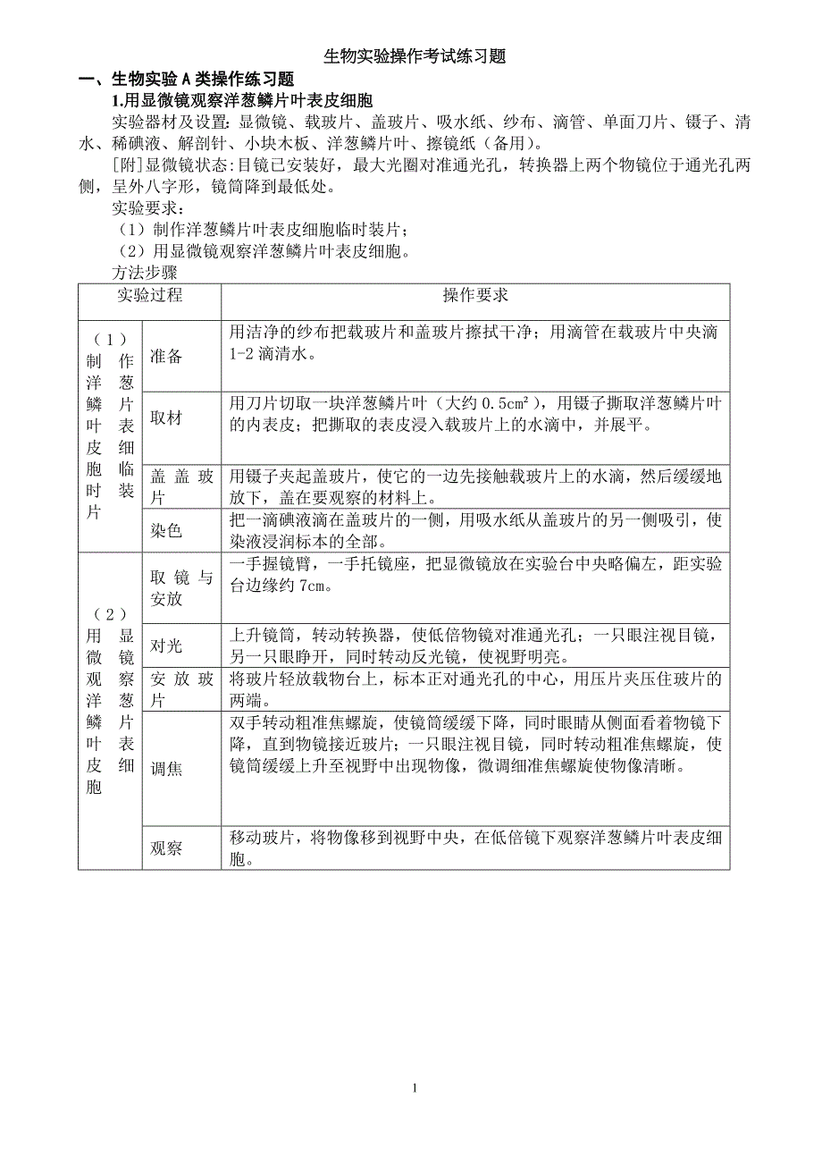 生物实验操作考试练习题_第1页