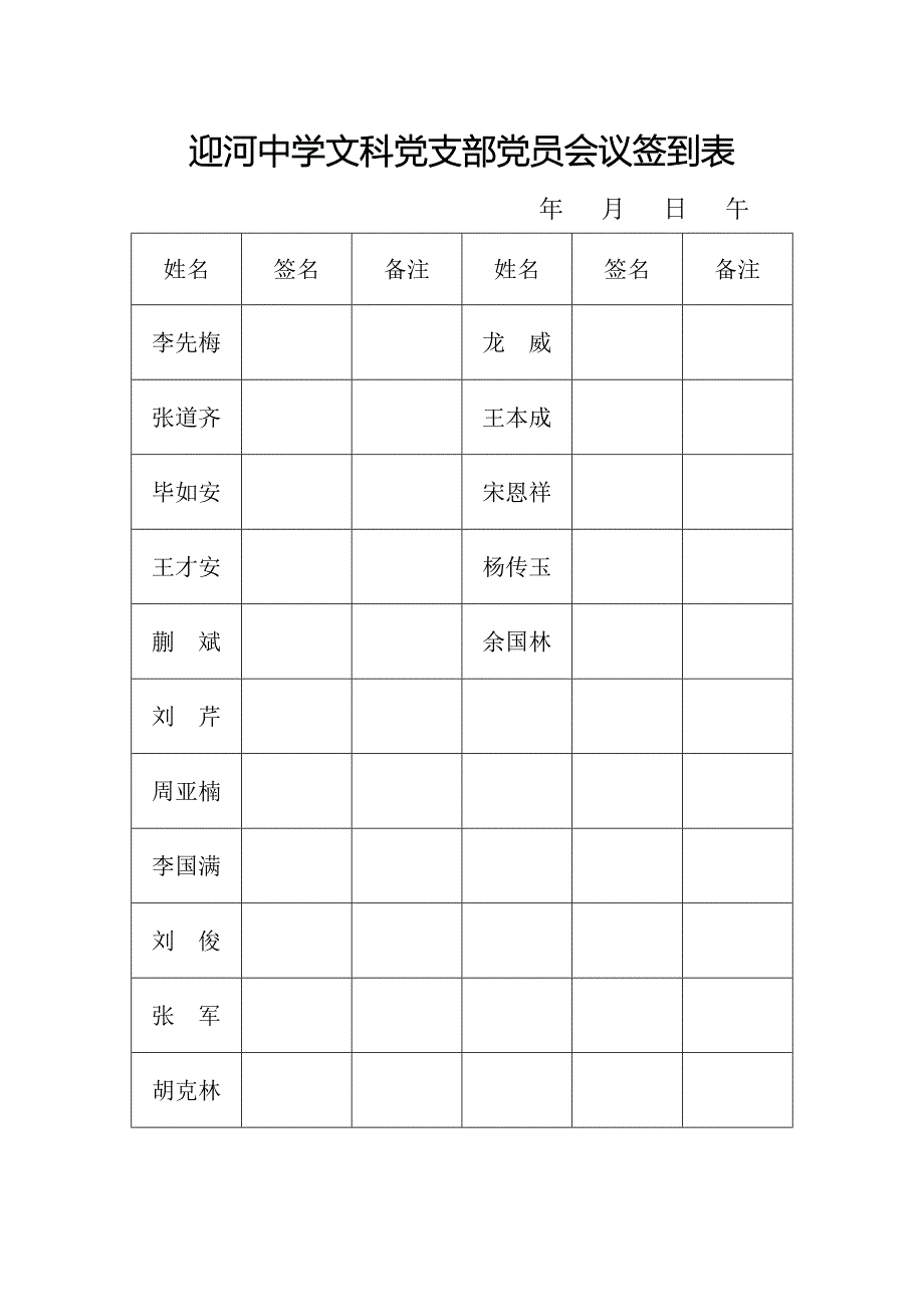 迎河中学理科党支部党员会议签到表_第2页