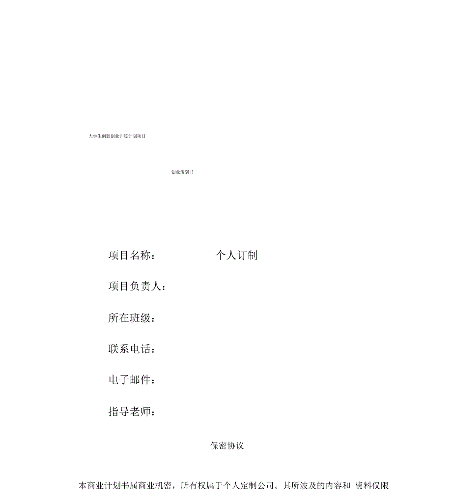 私人订制创业项目策划书_第1页