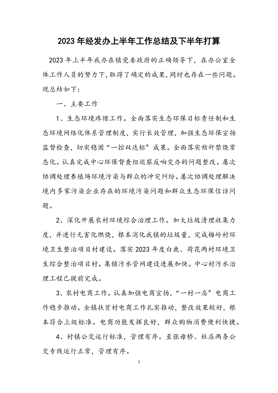 2023年经发办上半年工作总结及下半年打算.DOCX_第1页