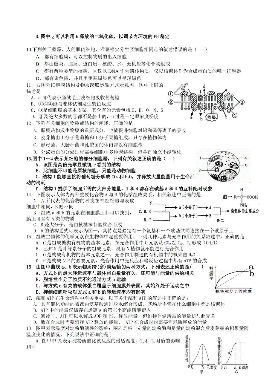 营口高中2014届高三上学期期中考试生物试题_第2页