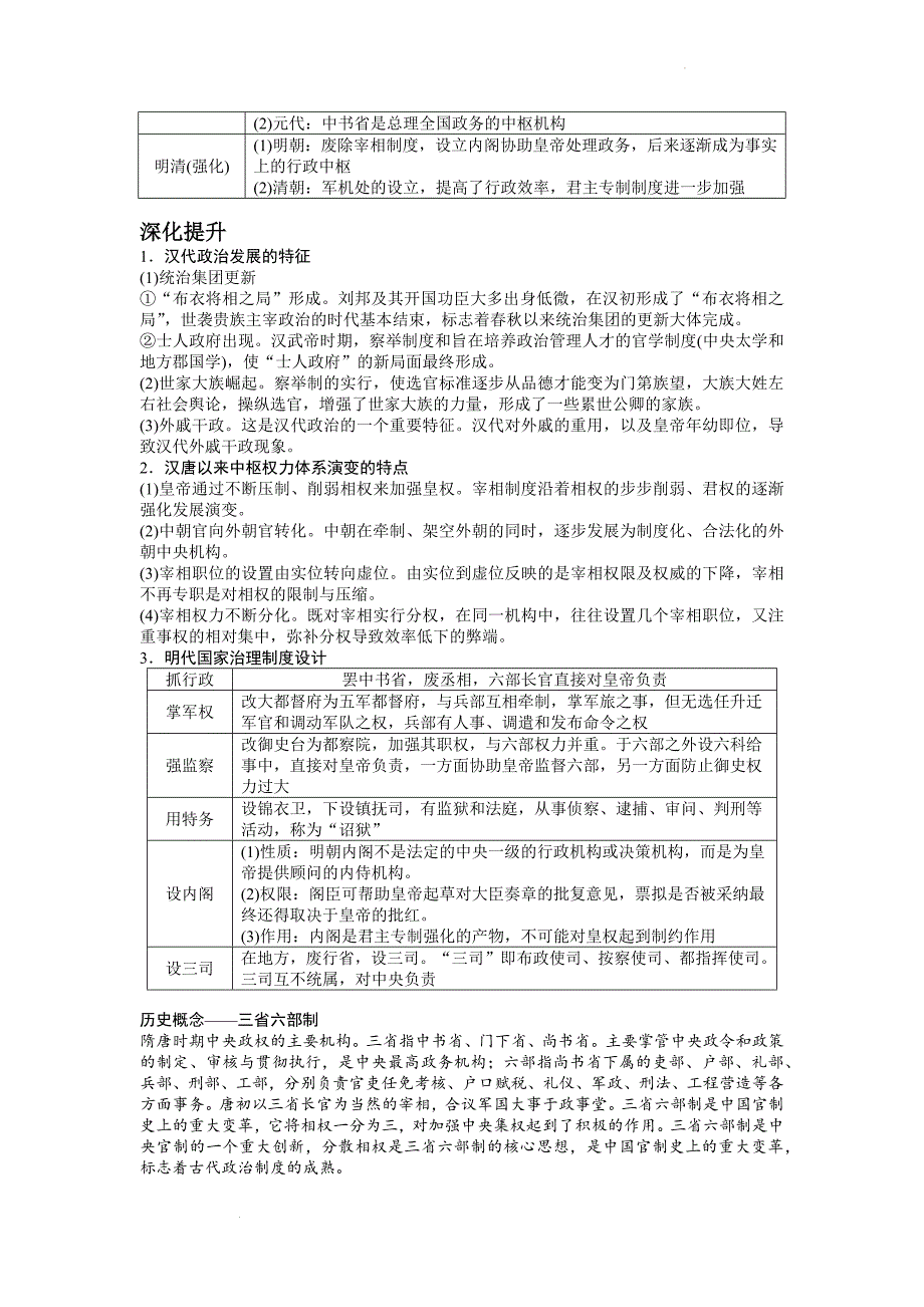 古代中国政治制度专题 知识点总结 高三历史二轮复习.docx_第3页