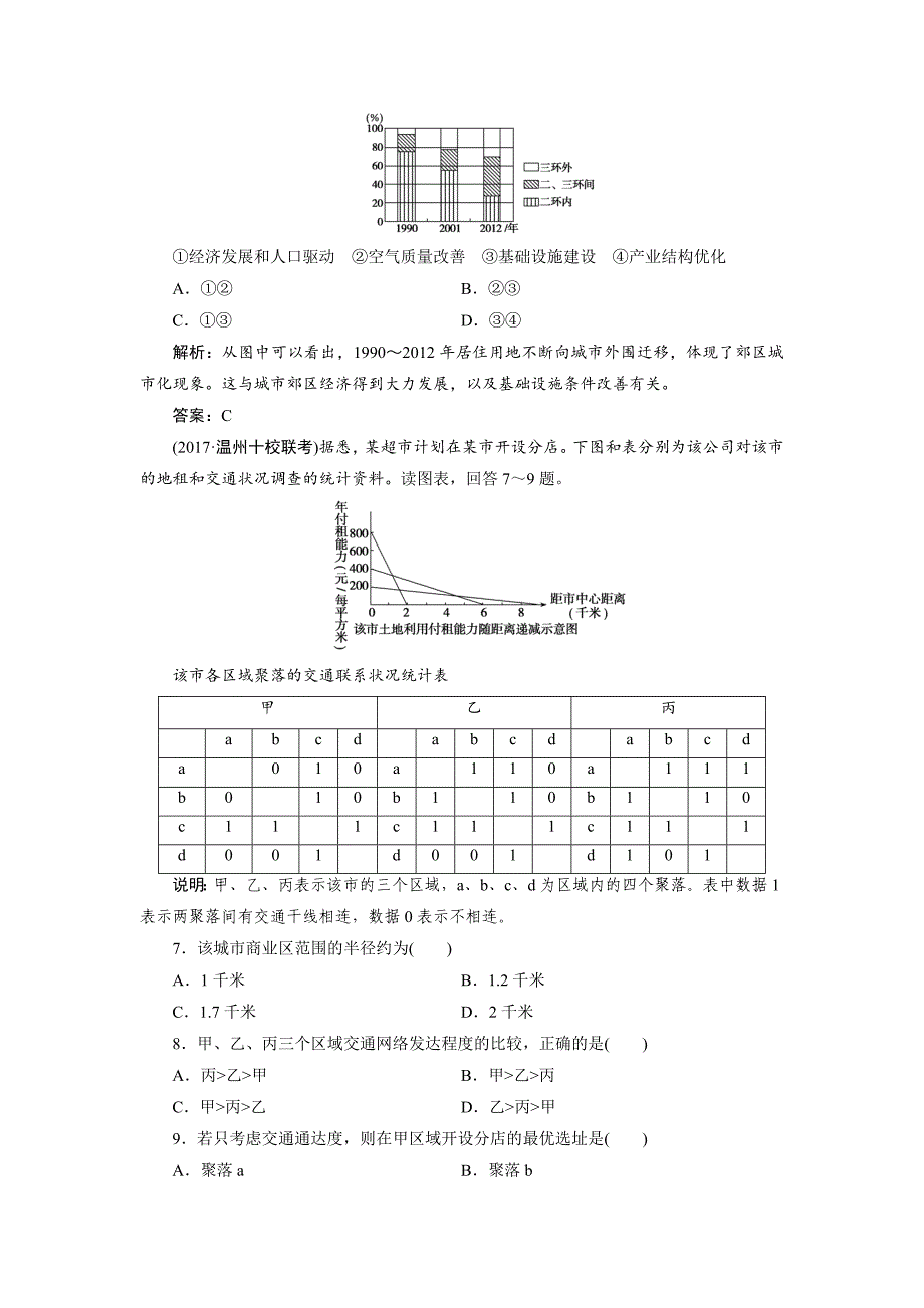 一轮优化探究地理鲁教版练习：第二部分 第六单元 第三讲　城市空间结构 Word版含解析_第3页