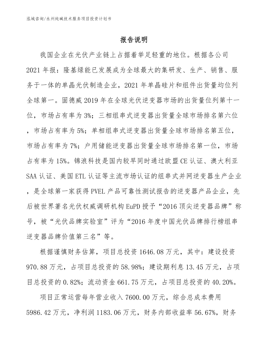 永州纯碱技术服务项目投资计划书_范文_第2页