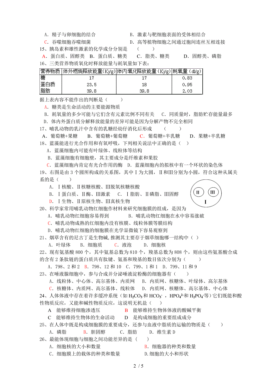 高一生物期中检测题_第2页