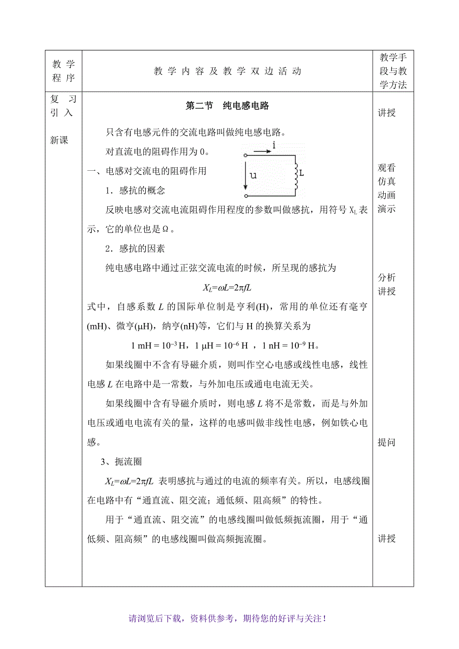 纯电感电路公开课教案_第2页