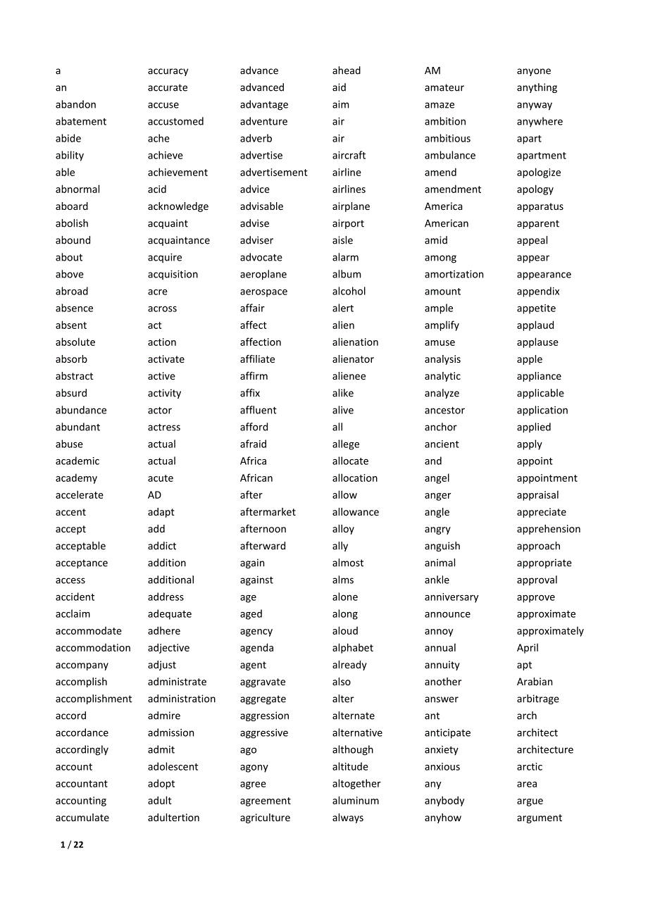 2014 专硕 英语二MBA大纲语汇(打印版)_第1页