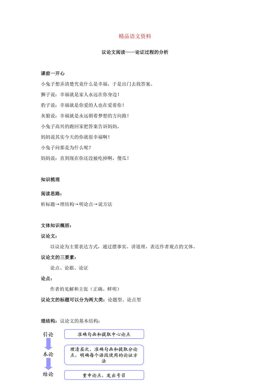 人教版语文八下议论文阅读：论证过程的分析名师讲义_第1页
