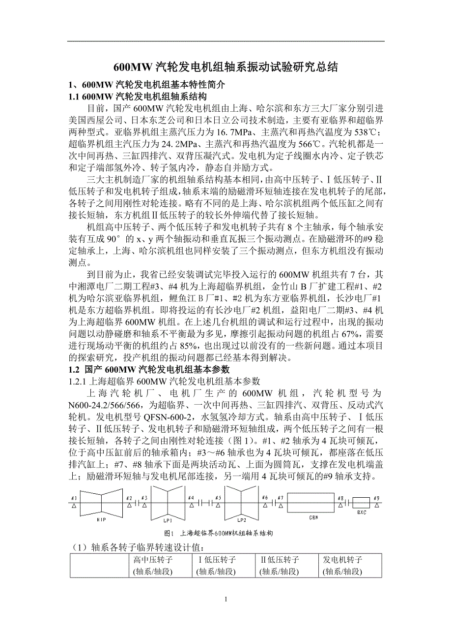 600MW汽轮发电机组轴系振动试验研究_第1页