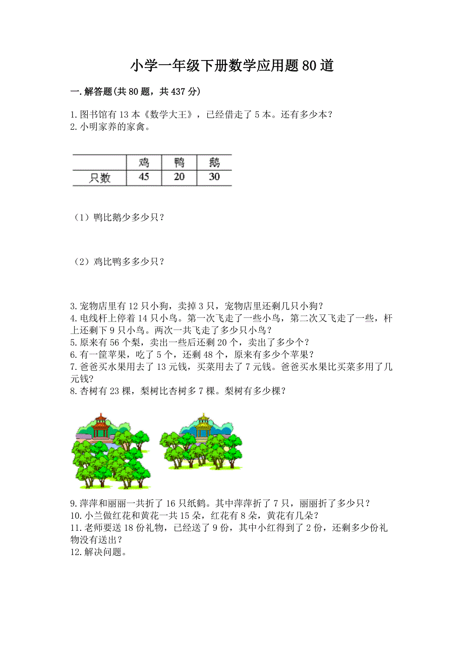 小学一年级下册数学应用题80道含完整答案(易错题).docx_第1页