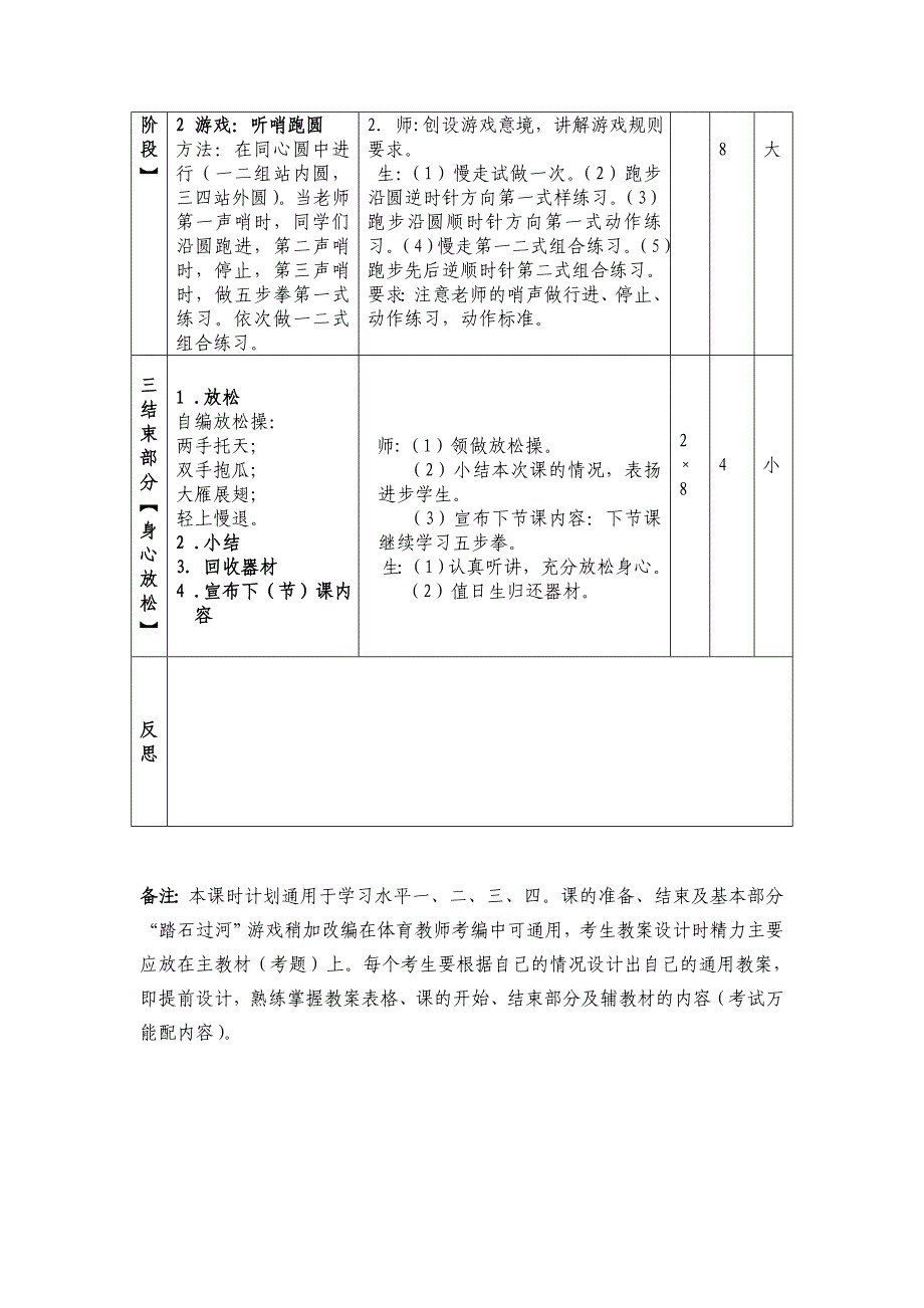 《五步拳》体育课时教学计划_第3页