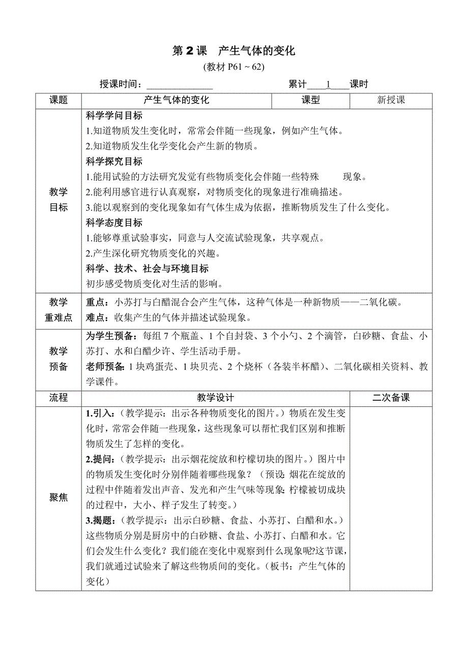 教科版六年级下册教学设计【第2课-产生气体的变化】.docx_第1页