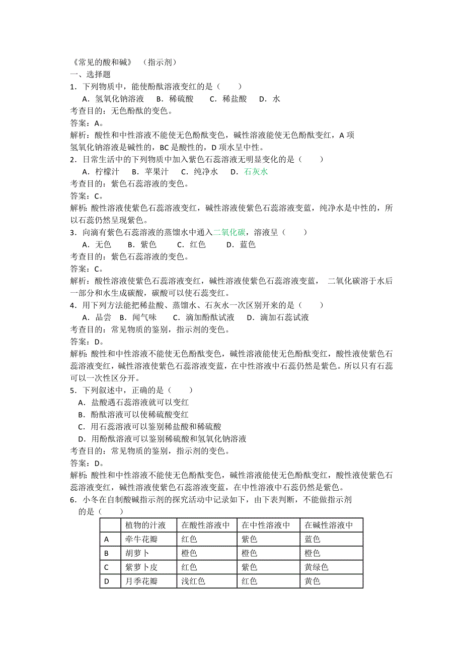 常见的酸和碱试题答案及解析.doc_第1页