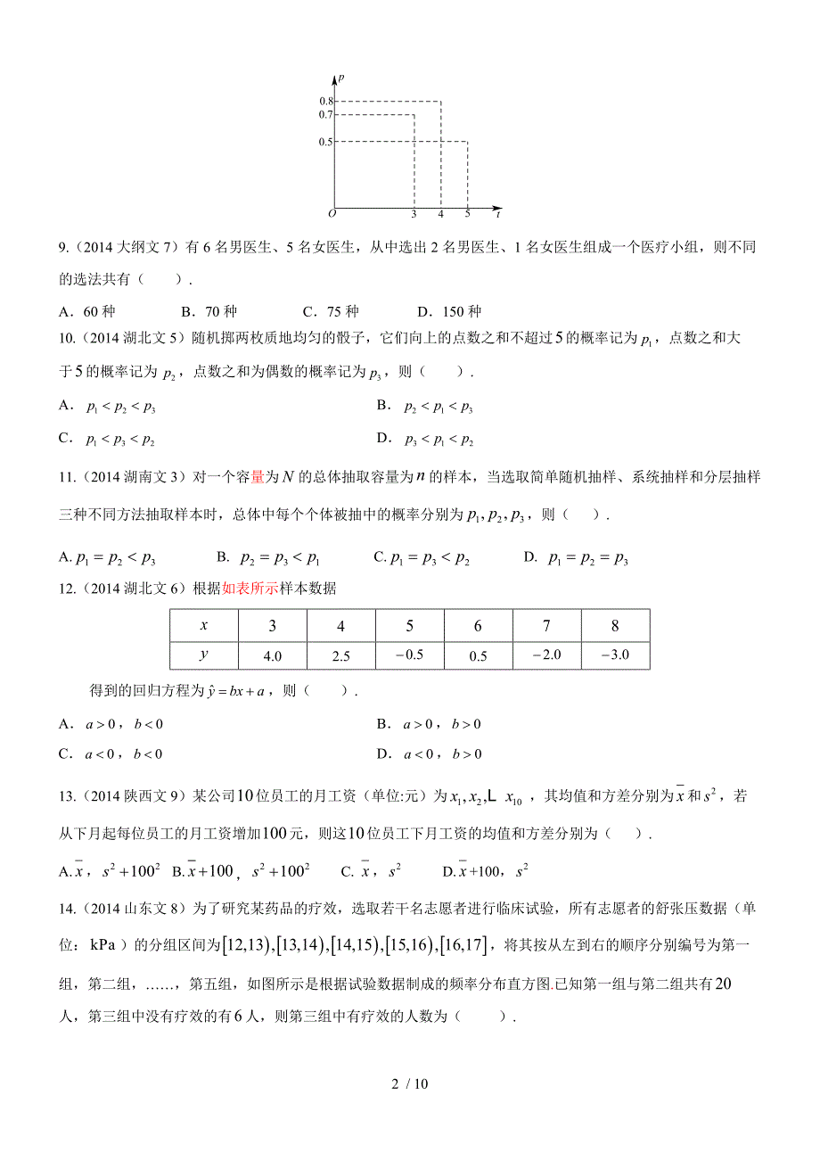 2014年高考数学真题分类汇编文科-概率与统计(文科)_第2页