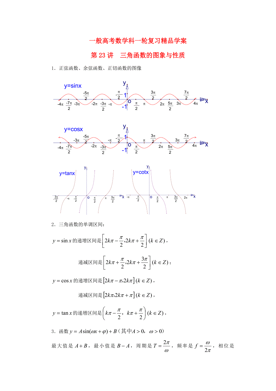 必修四三角函数的图象与性质总结_第1页