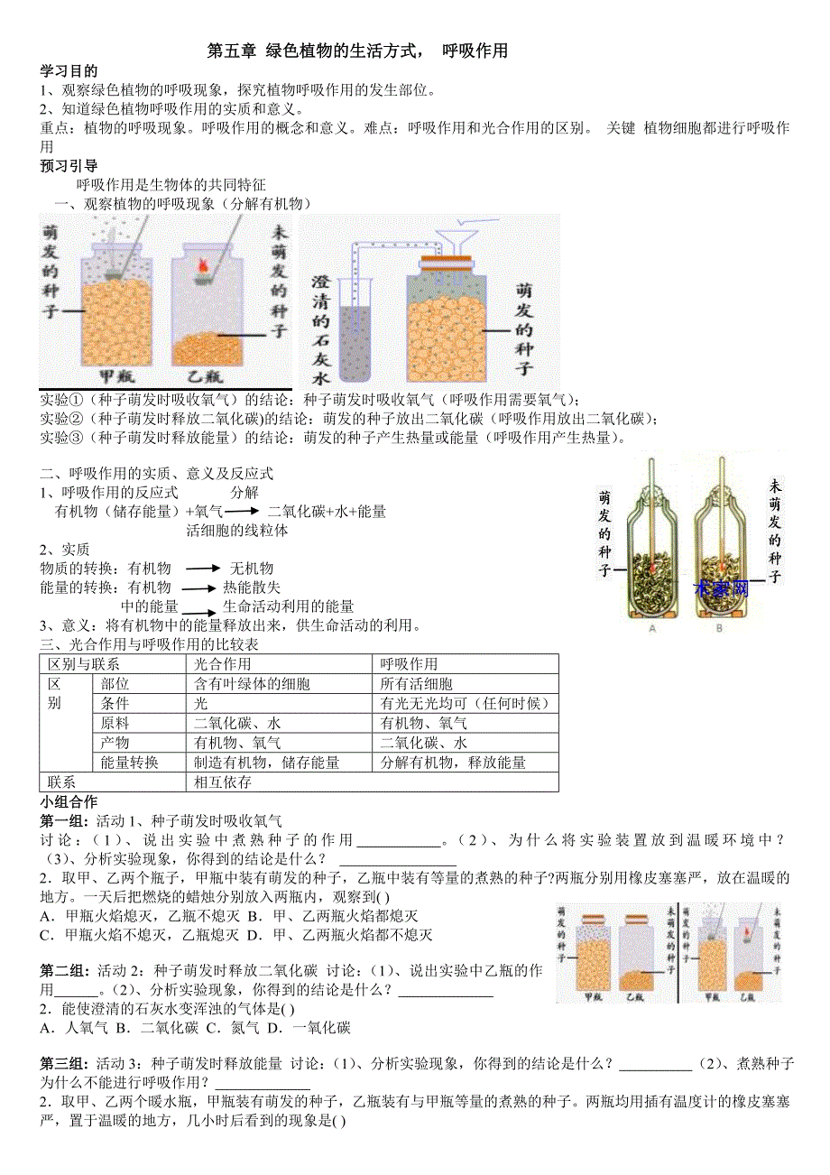 北师大版七年级生物上册第五章绿色开花植物的生活方式导学案1_第4页