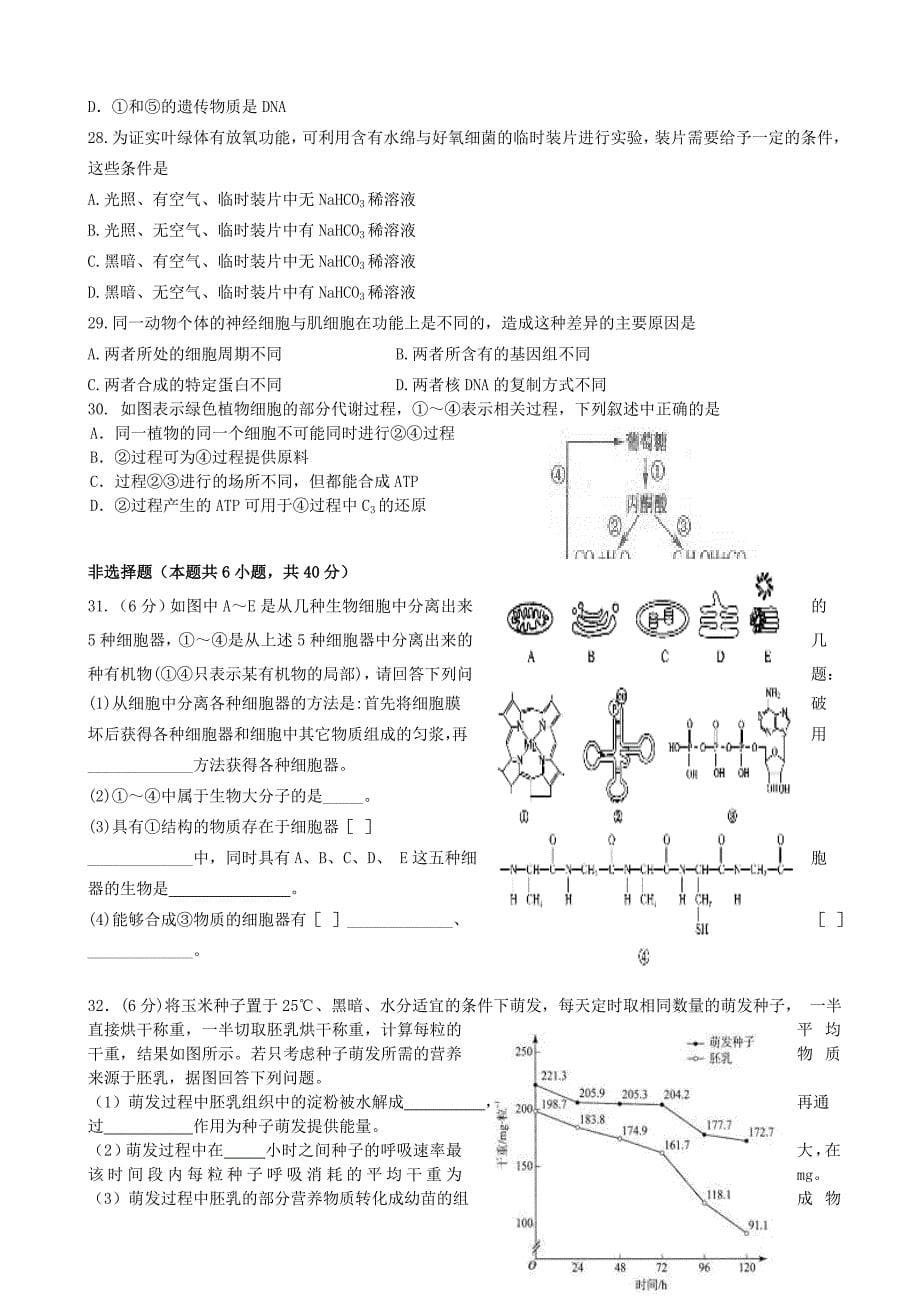 2022年高三生物上学期第一次阶段测试试题_第5页