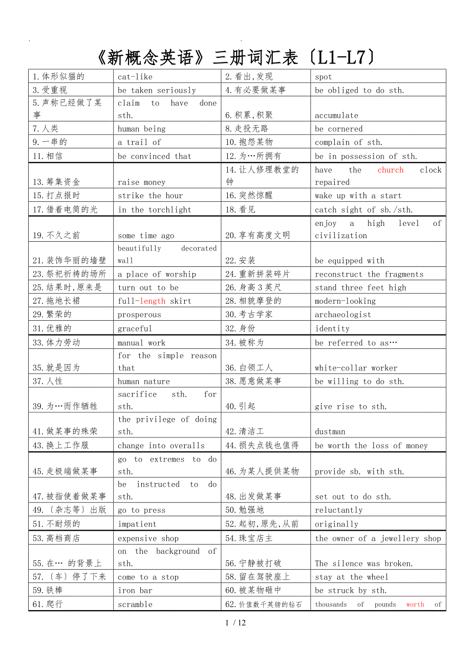 新概念三词汇整理版含答案_第1页