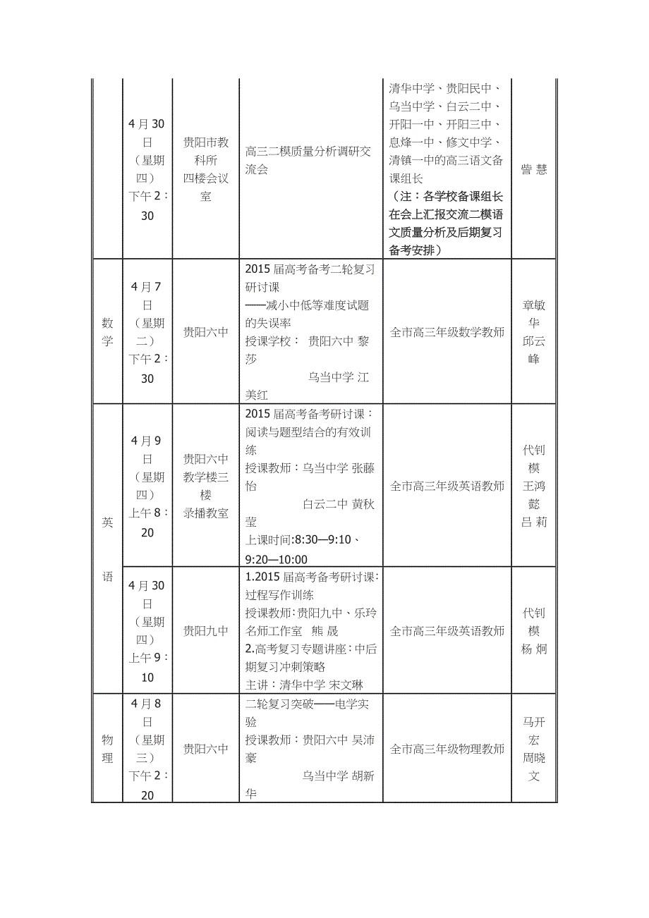 4月份高中教研活动安排表_第2页