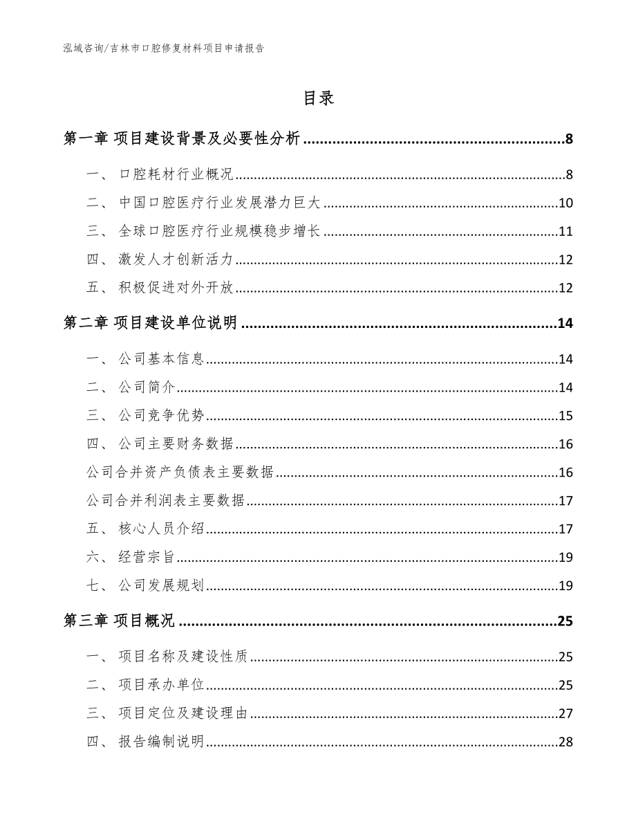 吉林市口腔修复材料项目申请报告（参考模板）_第1页