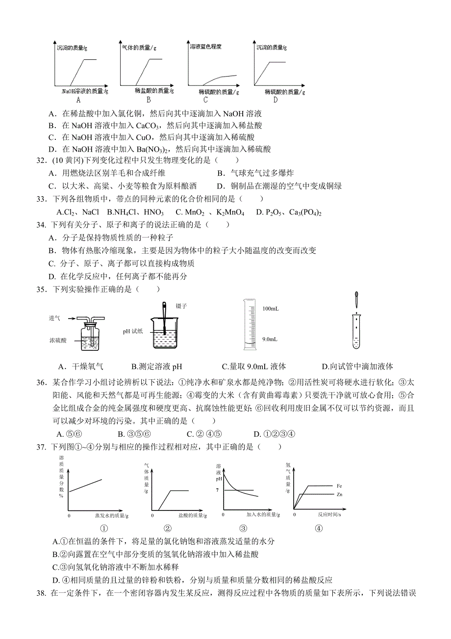 中考化学选择题专练_第4页