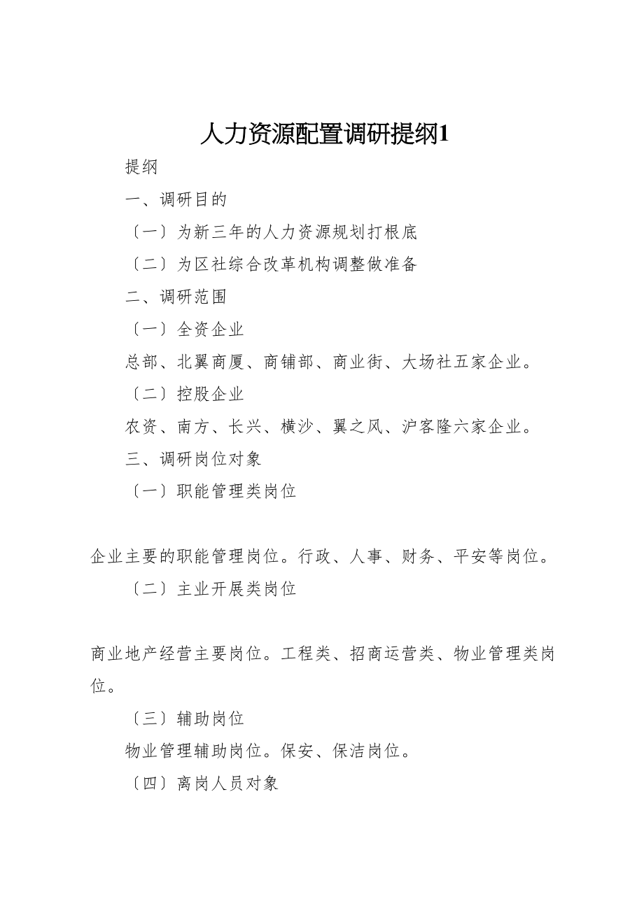 2023年人力资源配置调研提纲1.doc_第1页