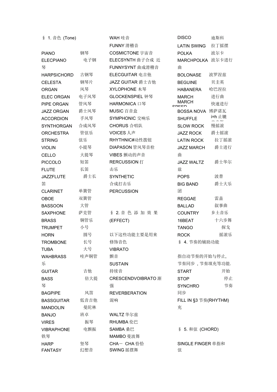 电子琴伴奏及音色中英文对照表_第1页