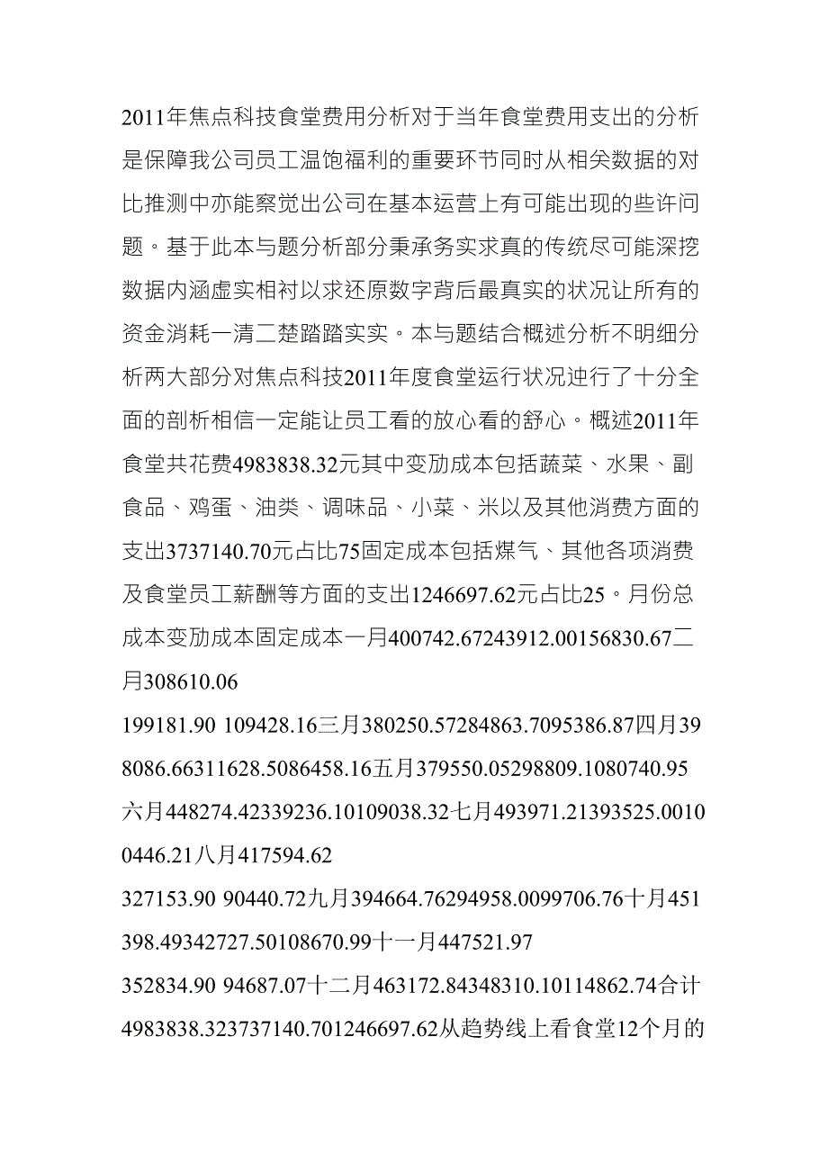 2011年食堂费用分析报告_第1页