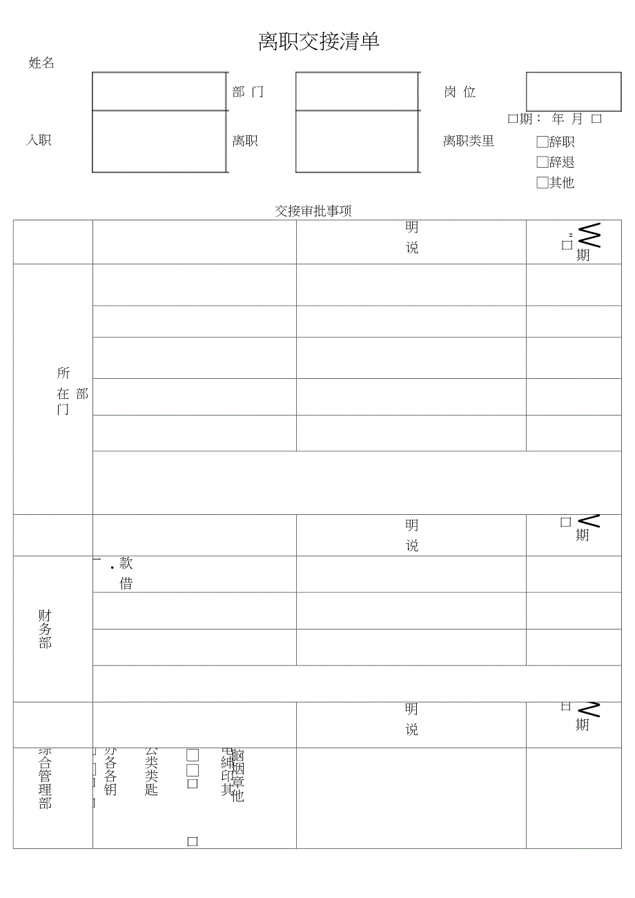 (完整word版)离职交接清单_第1页