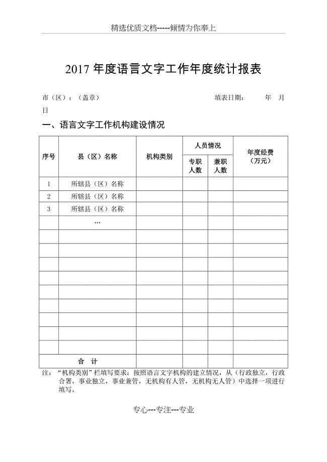 2017语言文字工作统计报表