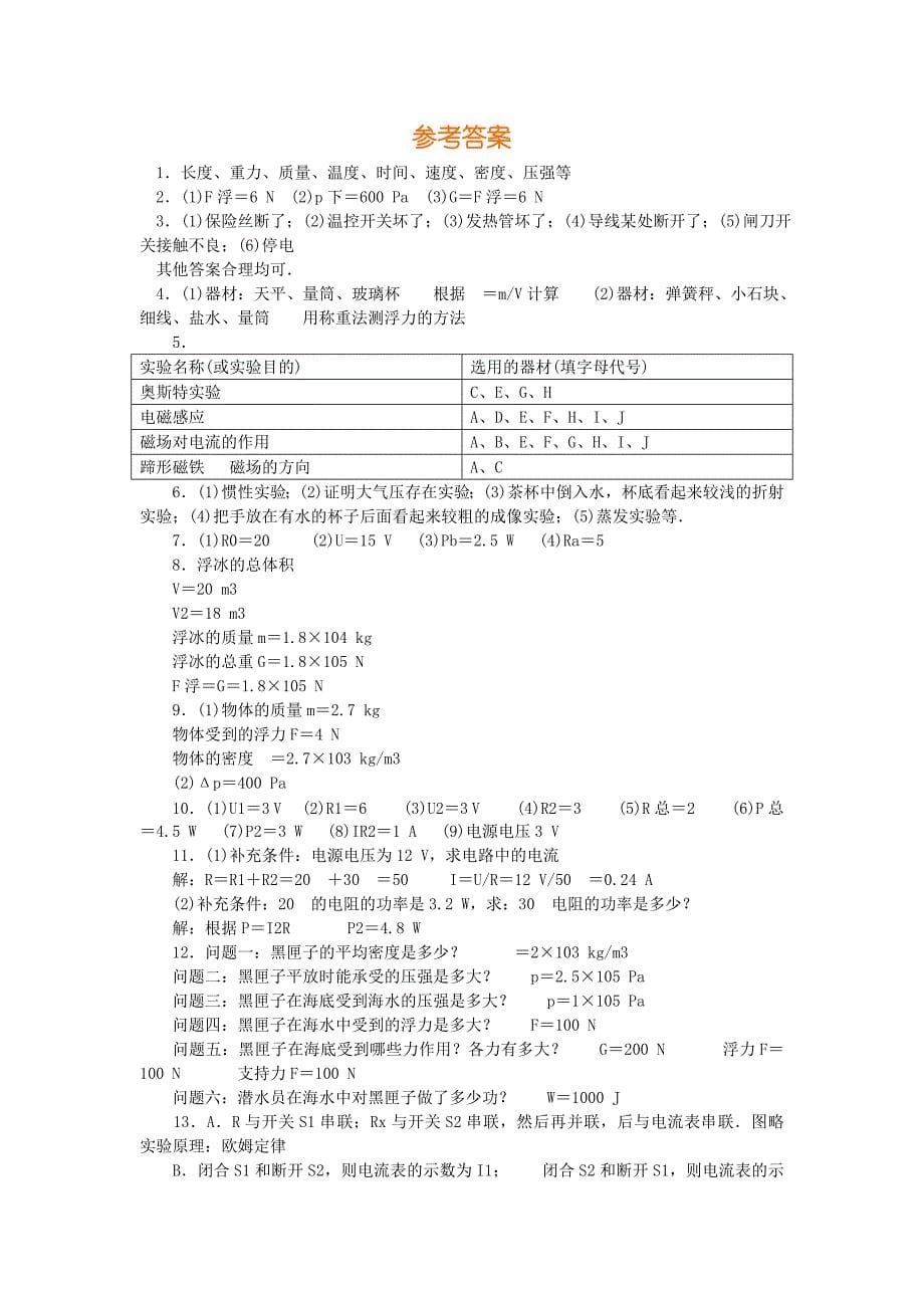 中考物理专题训练--开放性试题(附答案)_第5页