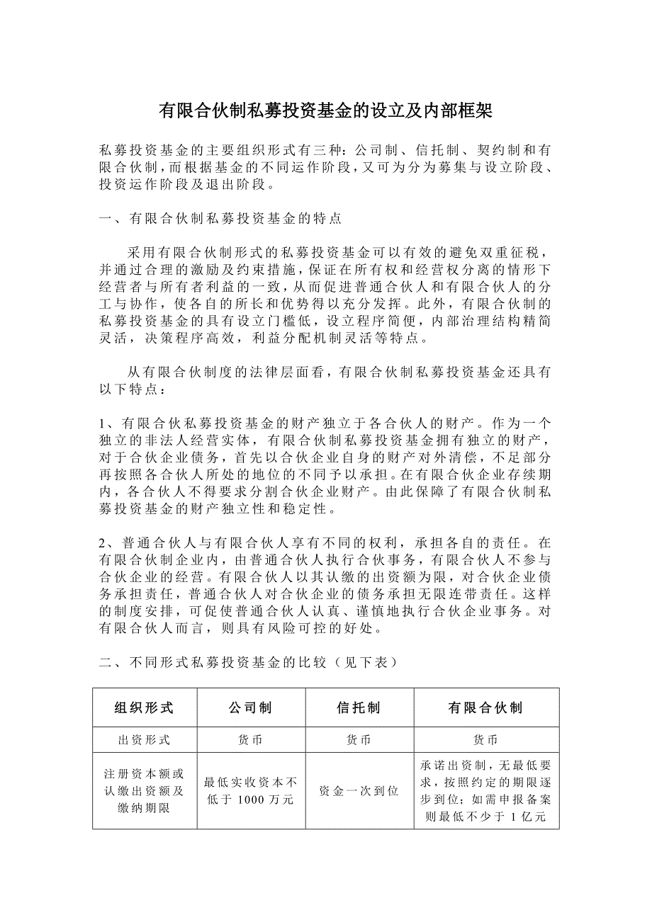 有限合伙制私募投资基金的设立及内部框架_第1页