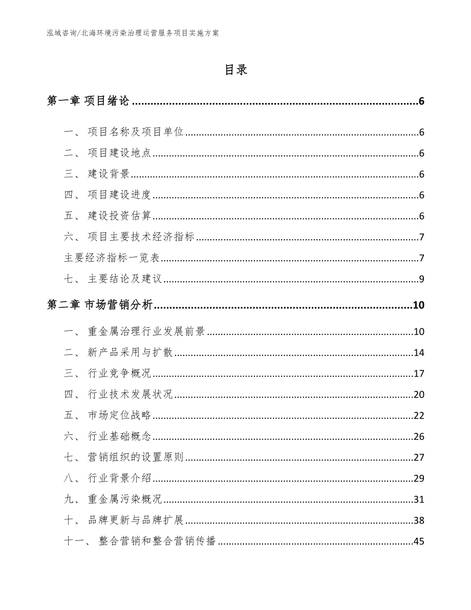 北海环境污染治理运营服务项目实施方案模板范本_第1页