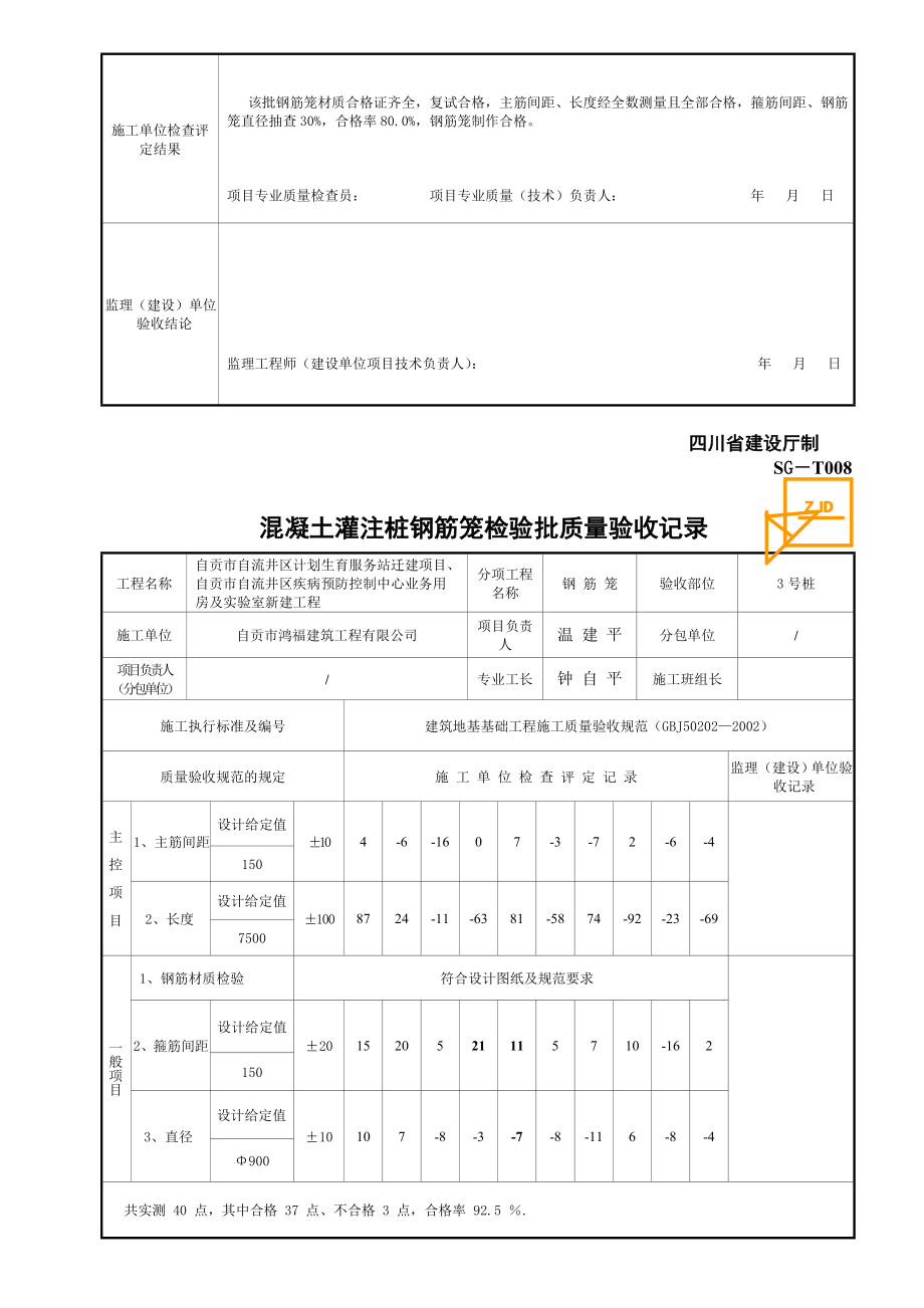 SGT008混凝土灌注桩钢筋笼检验批质量验收记录(改)_第3页