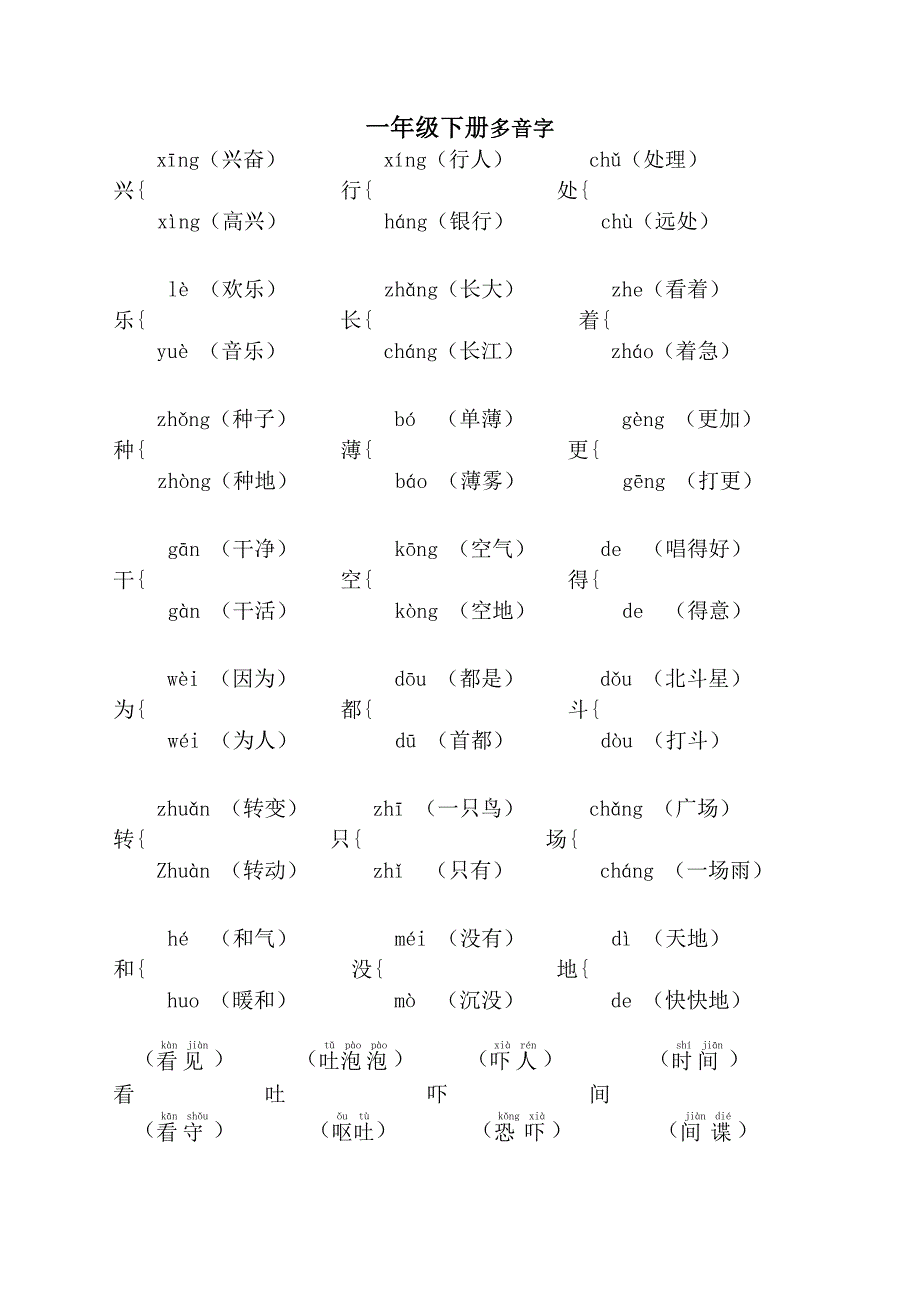 一年级下册多音字_第1页