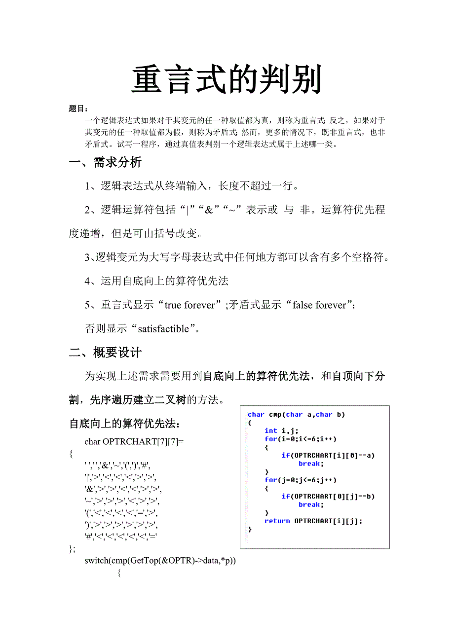 重言式判别源码及课程设计-c语言版_第1页